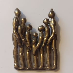 Modernist mid-century brutalist pendant group of people brass or bronze
